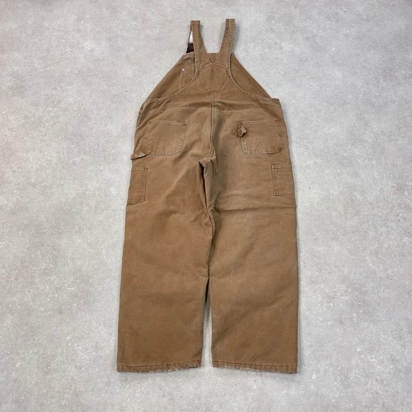 Tan Carhartt dungarees W48 L32 mens canvas overalls utility worker