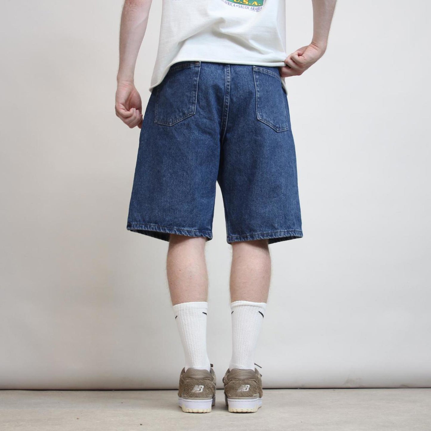 Baggy Wrangler jorts W36 blue denim Y2K skater style jorts waist patch
