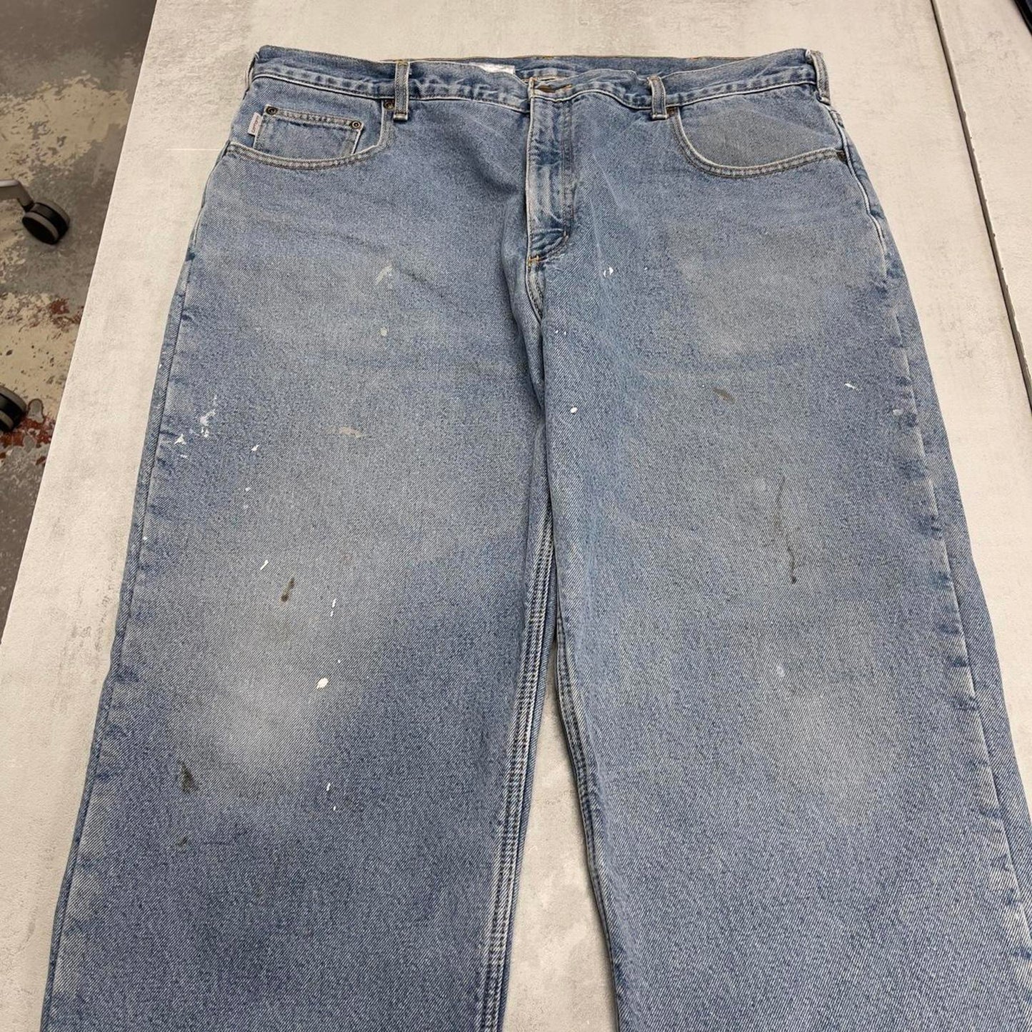 Mens Carhartt jeans W42 L30 blue denim fleeced lined 90s style skater work jeans