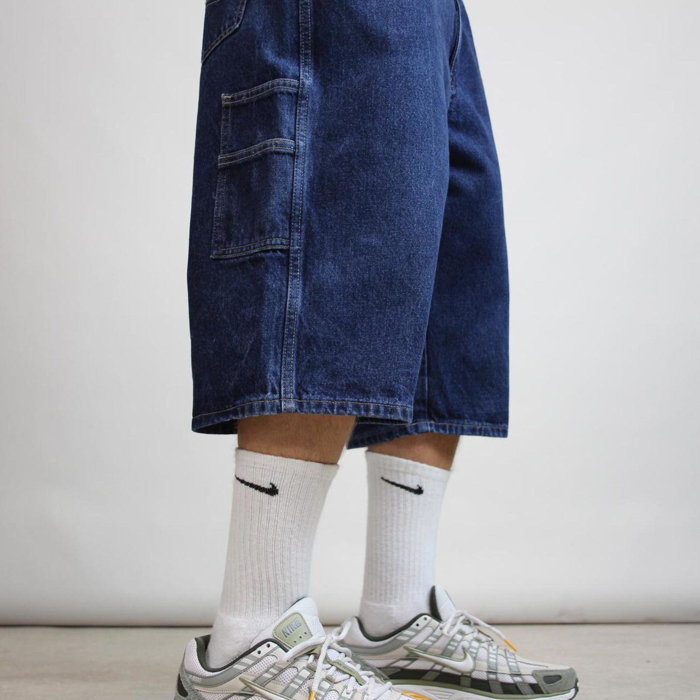 Mens Baggy Dickies carpenter shorts W38 thick blue denim jorts long over knee
