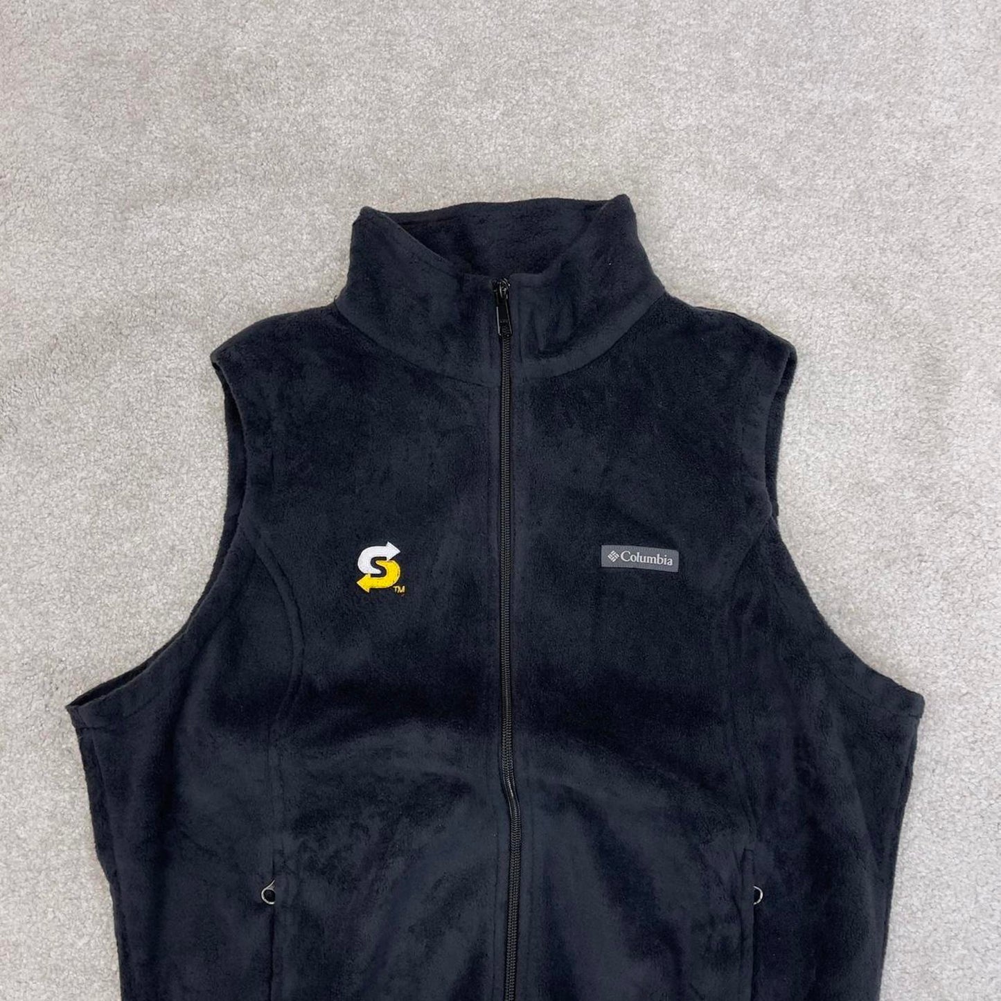 Y2K Womens Columbia technical fleece gilet XL black zip up Subway logo