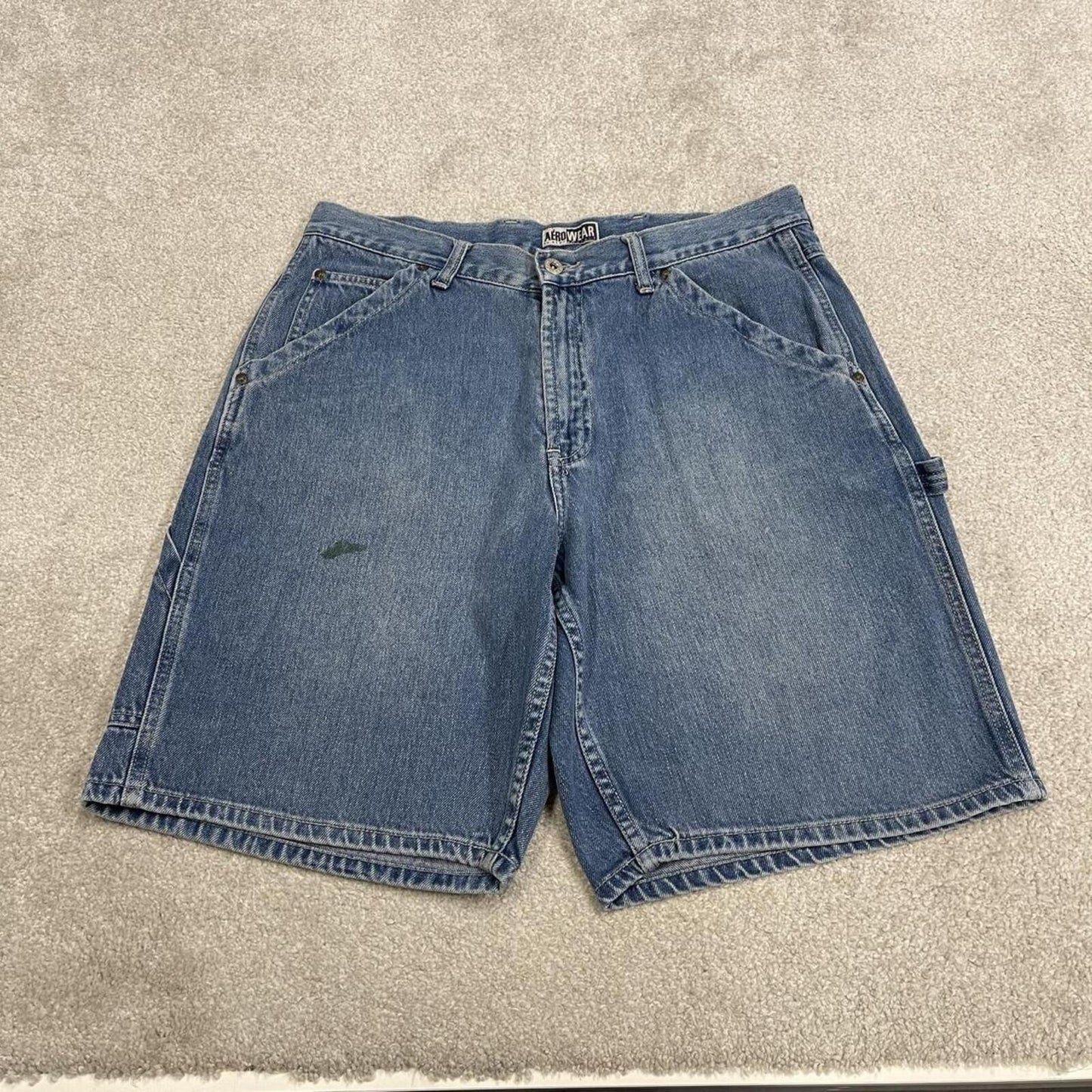 Baggy denim carpenter shorts cargo blue Aeropostale skater style surf jorts