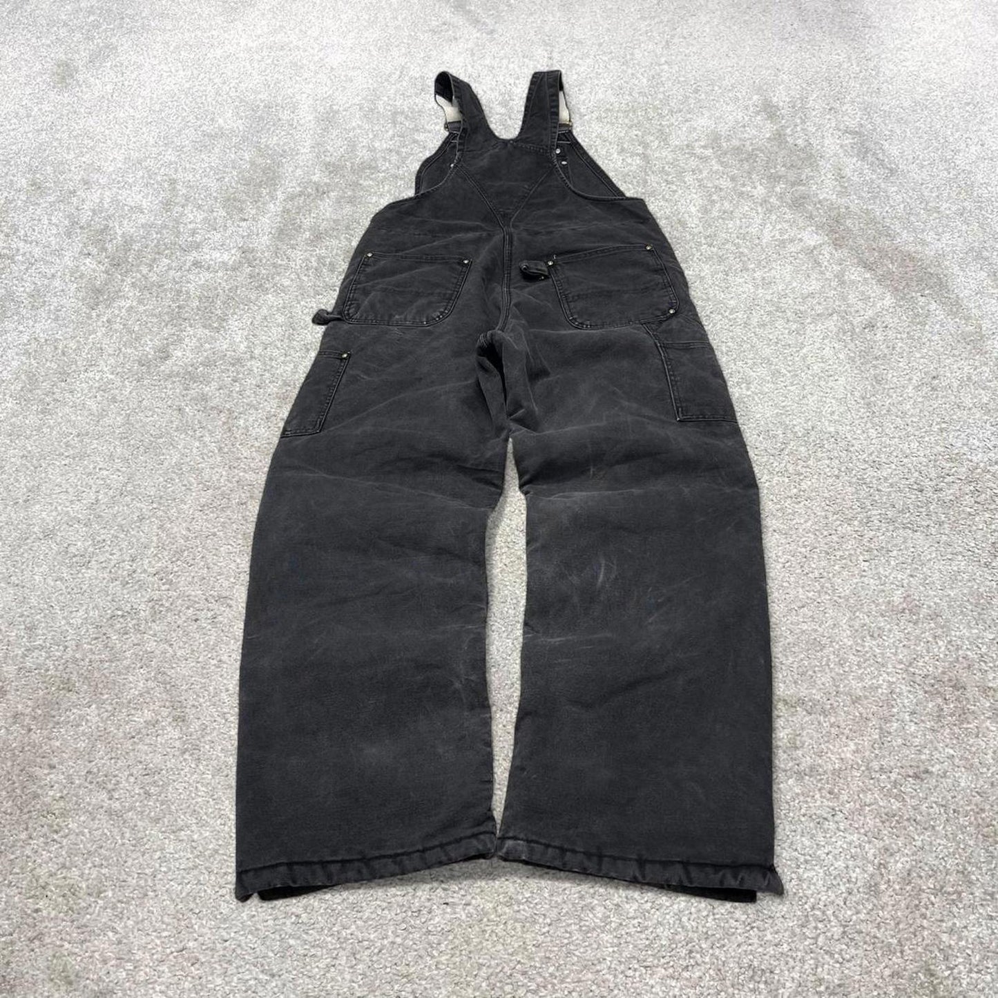 Black Carhartt dungarees W34L30 mens quilt lined canvas overalls utility worker