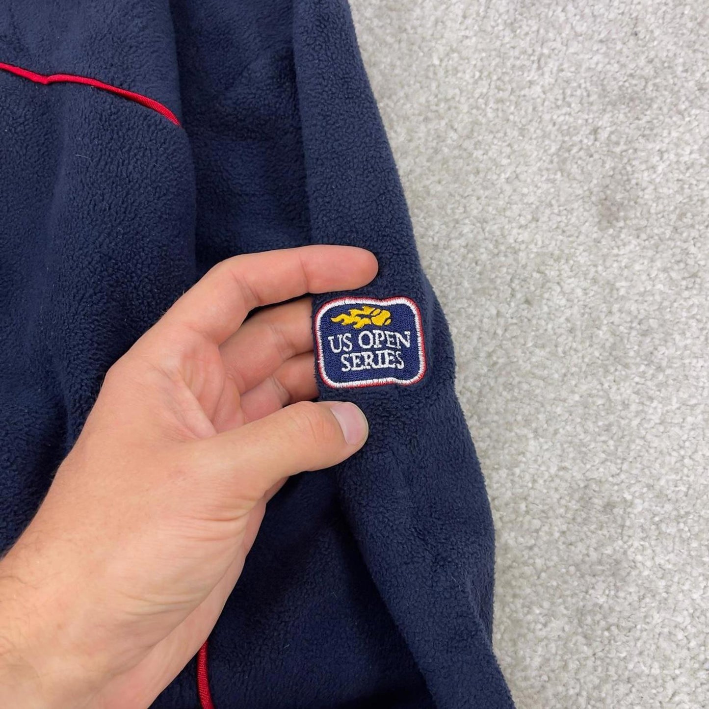 Y2K FILA us open series fleece XL navy coupe rogers pullover 1/4 zip embroidered design