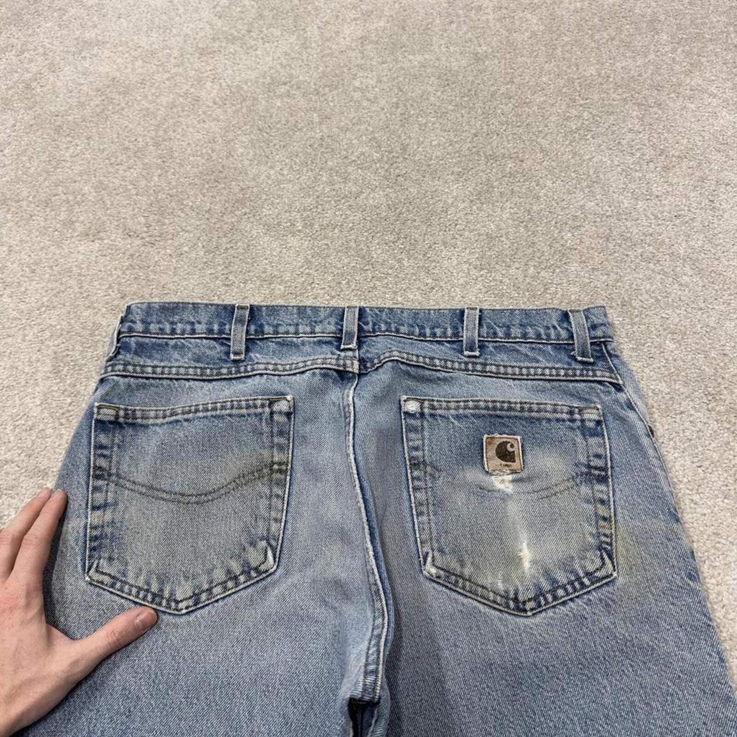 Carhartt denim shorts y2k faded blue Loose skater style work jorts