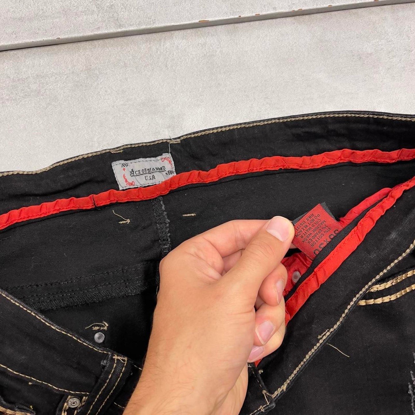 Black Ace of Diamond embroidered jeans W36L30