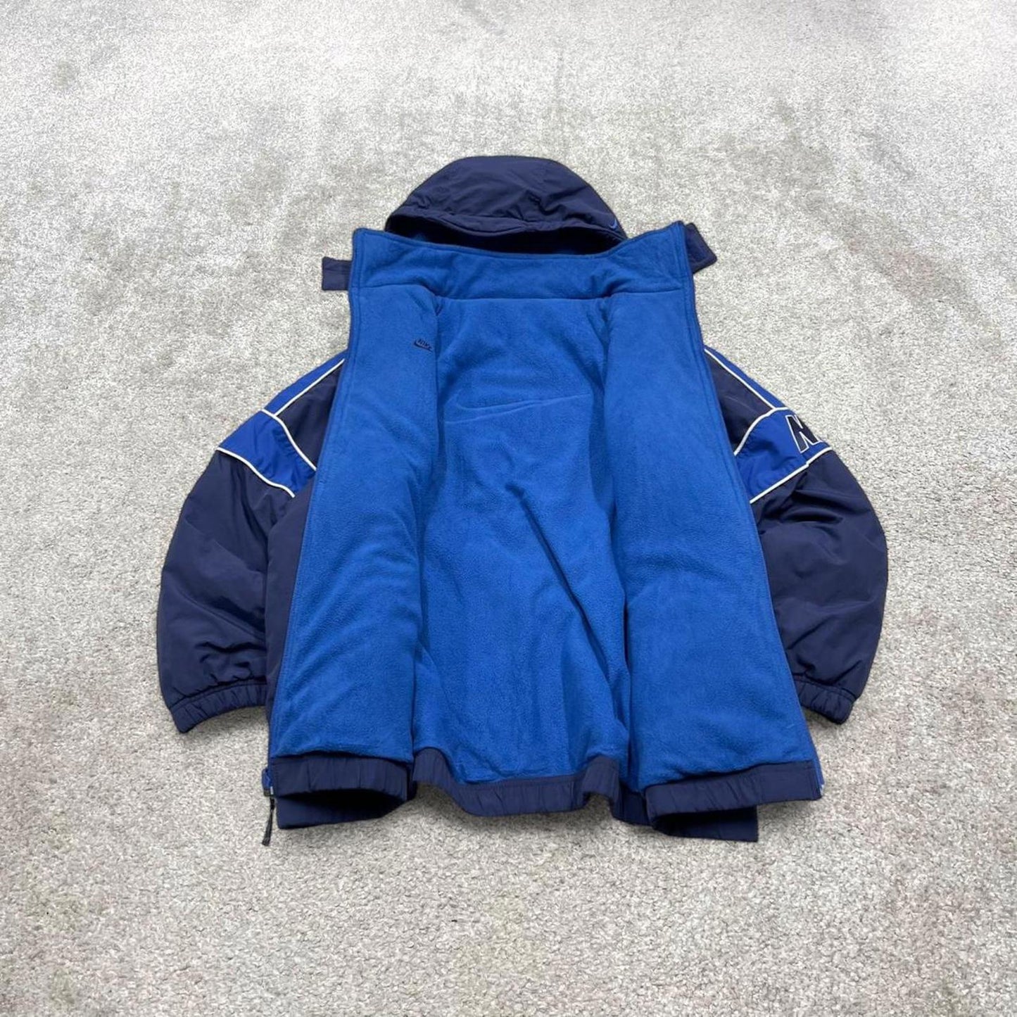 Vintage y2k Nike technical reversible jacket navy Fleece embroidered tech hooded windbreaker coat