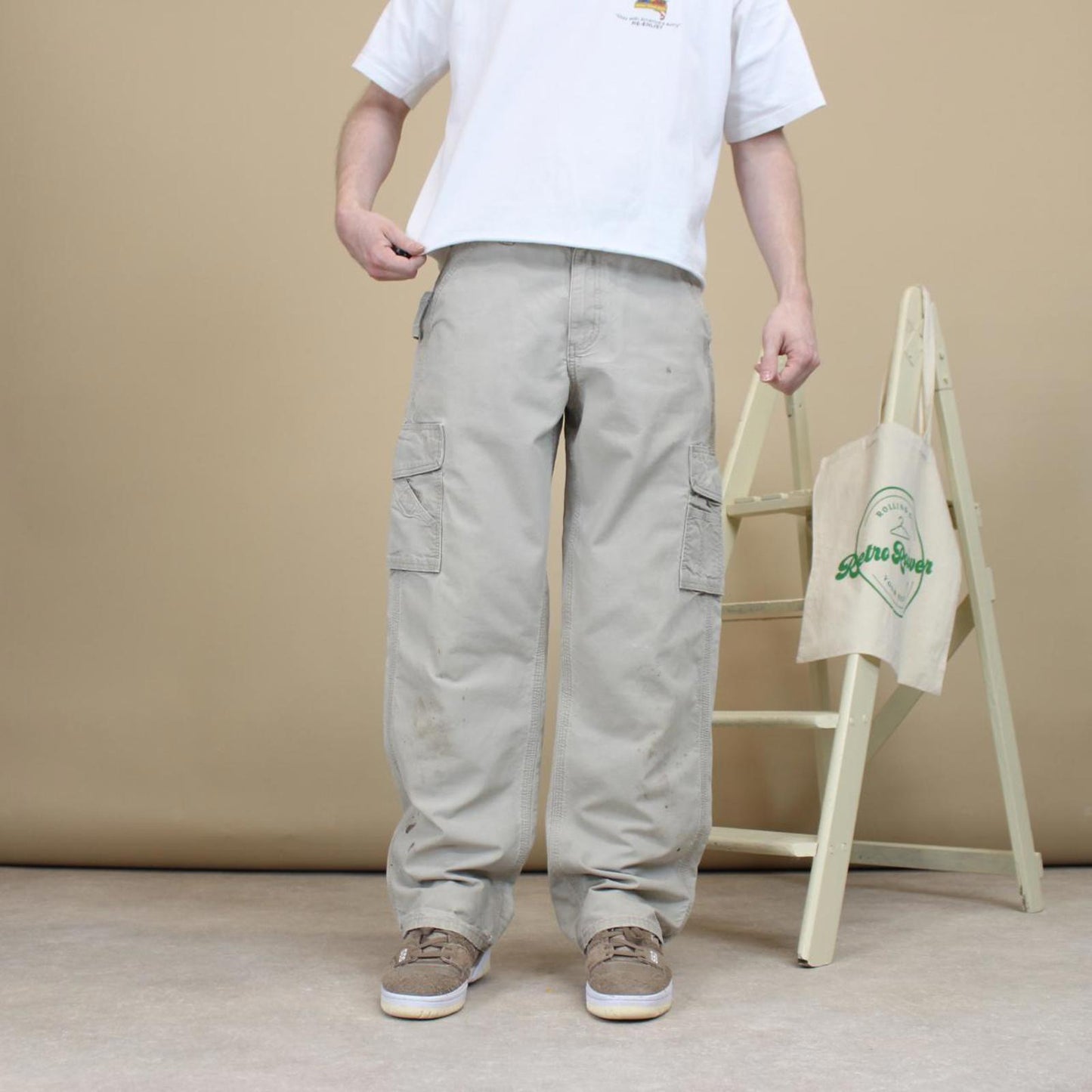 Baggy Carhartt cargo pants W32L31 loose wide leg carpenter tousers beige