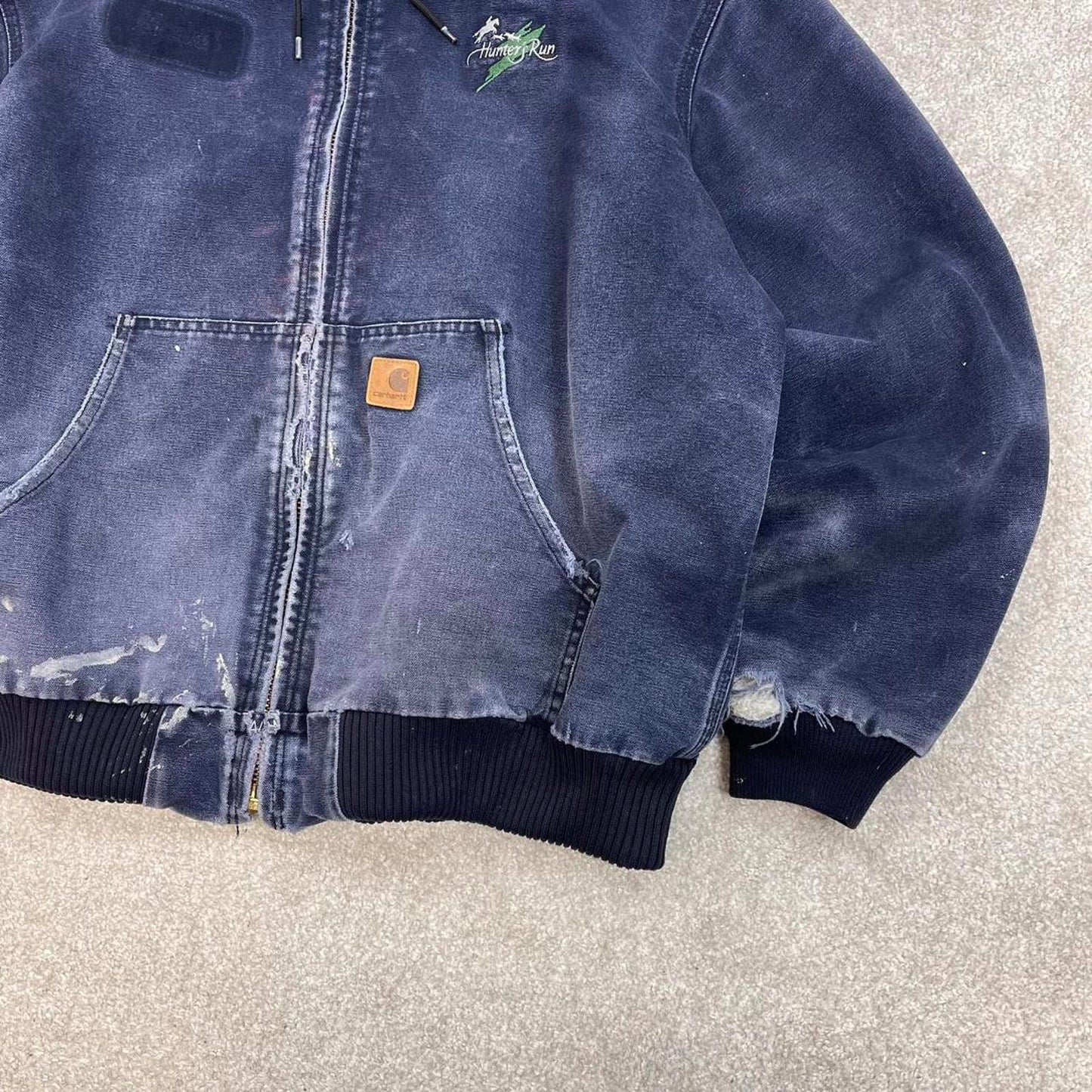 Vintage navy Carhartt hooded active jacket XL technical canvas 90s style skater bomber