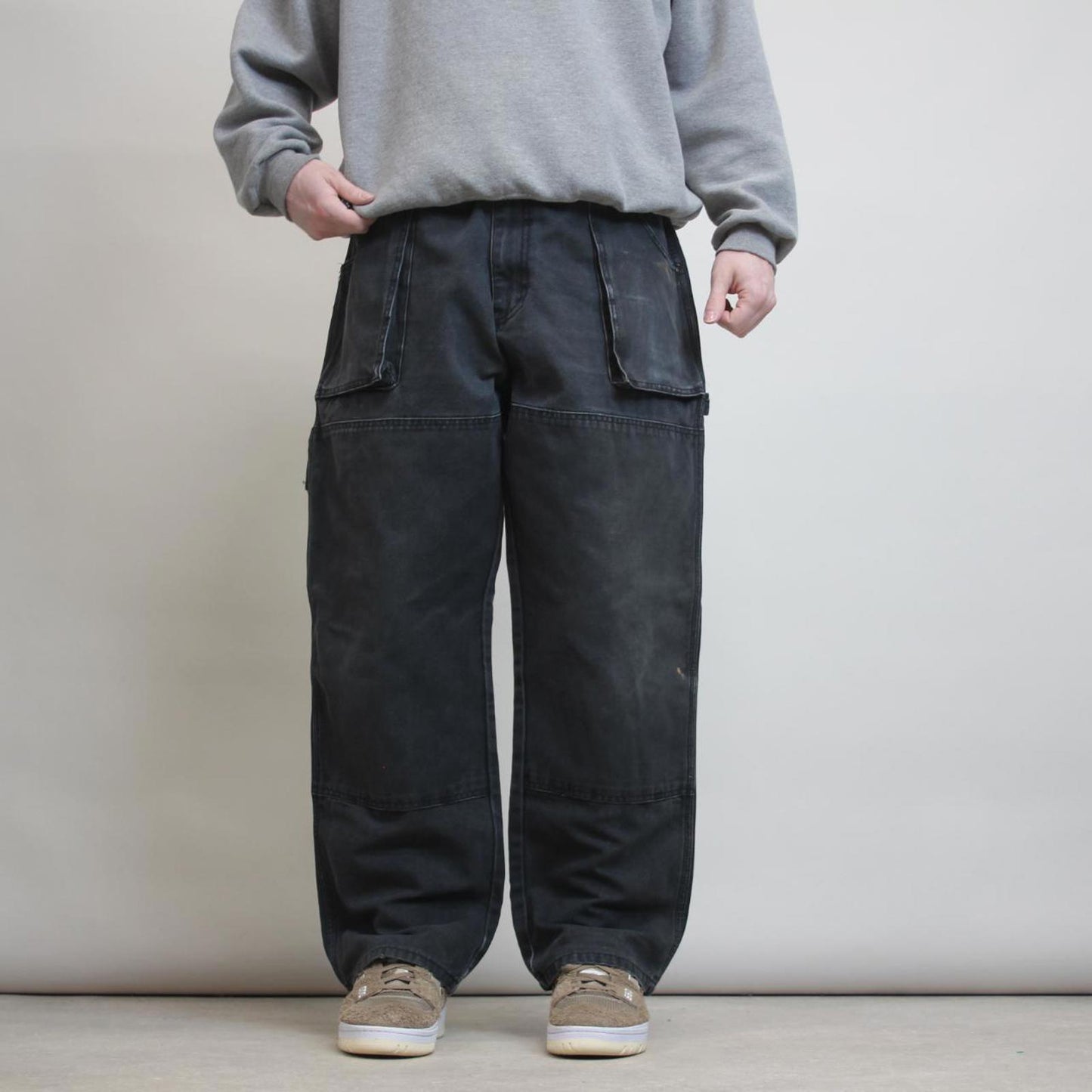 Black baggy Dickies carpenter jeans W38L29 double knee wide leg thick canvas 90s style cargos