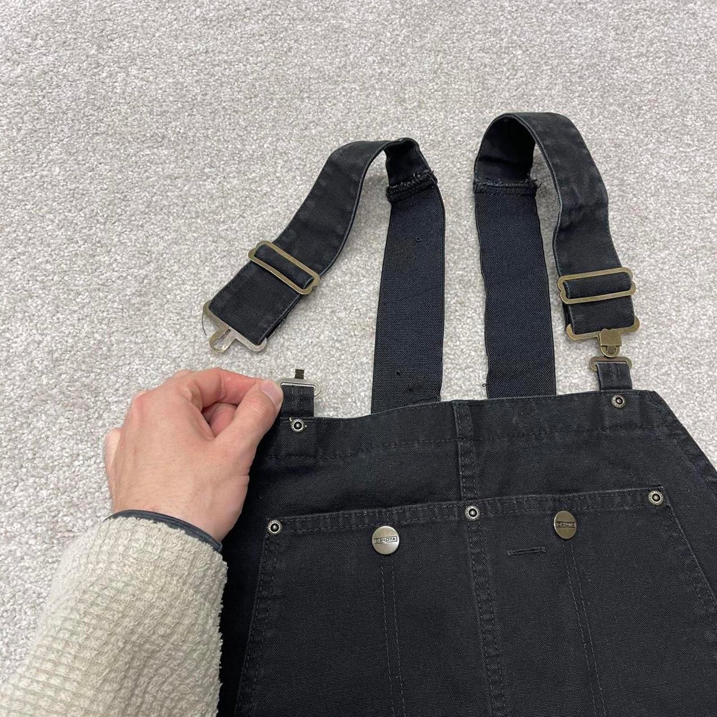 Vintage 90s Dakota dungarees overalls XL black canvas mens loose bib and brace workwear
