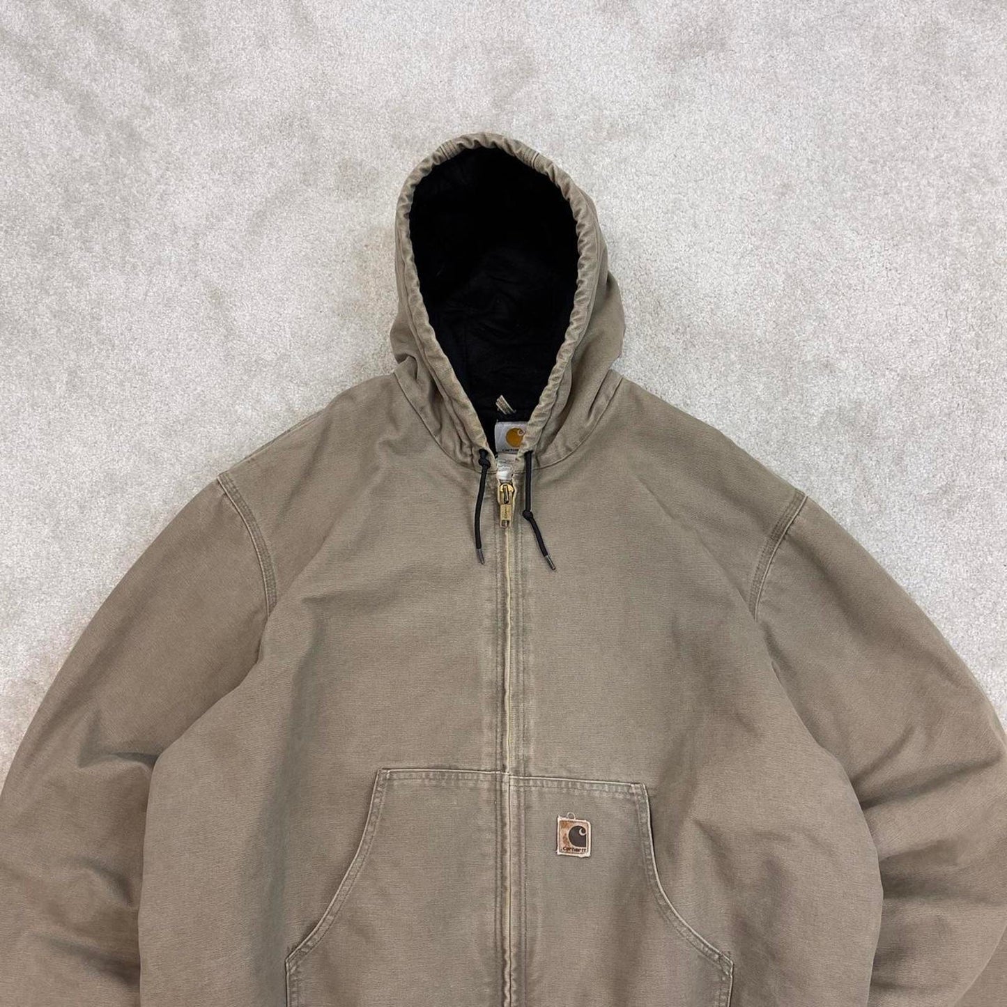 Vintage stone grey Carhartt hooded active jacket Large technical canvas 90s style skater bomber