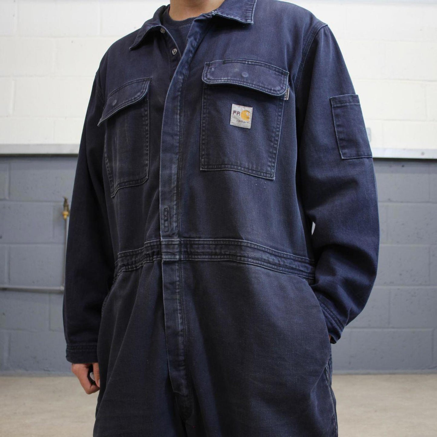 Navy Carhartt FR boilersuit 50 Short XL thick unlined fire resistant coveralls heavy duty workwear