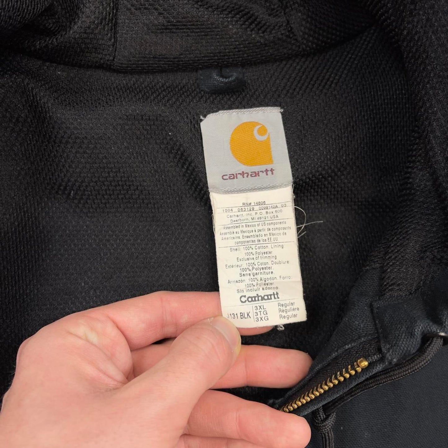 Black Carhartt hooded active jacket 3XL authentic skate style canvas active