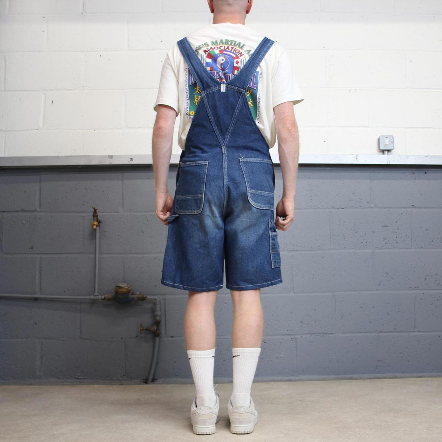 Vintage Key dungaree shorts W32 USA blue mens denim overalls