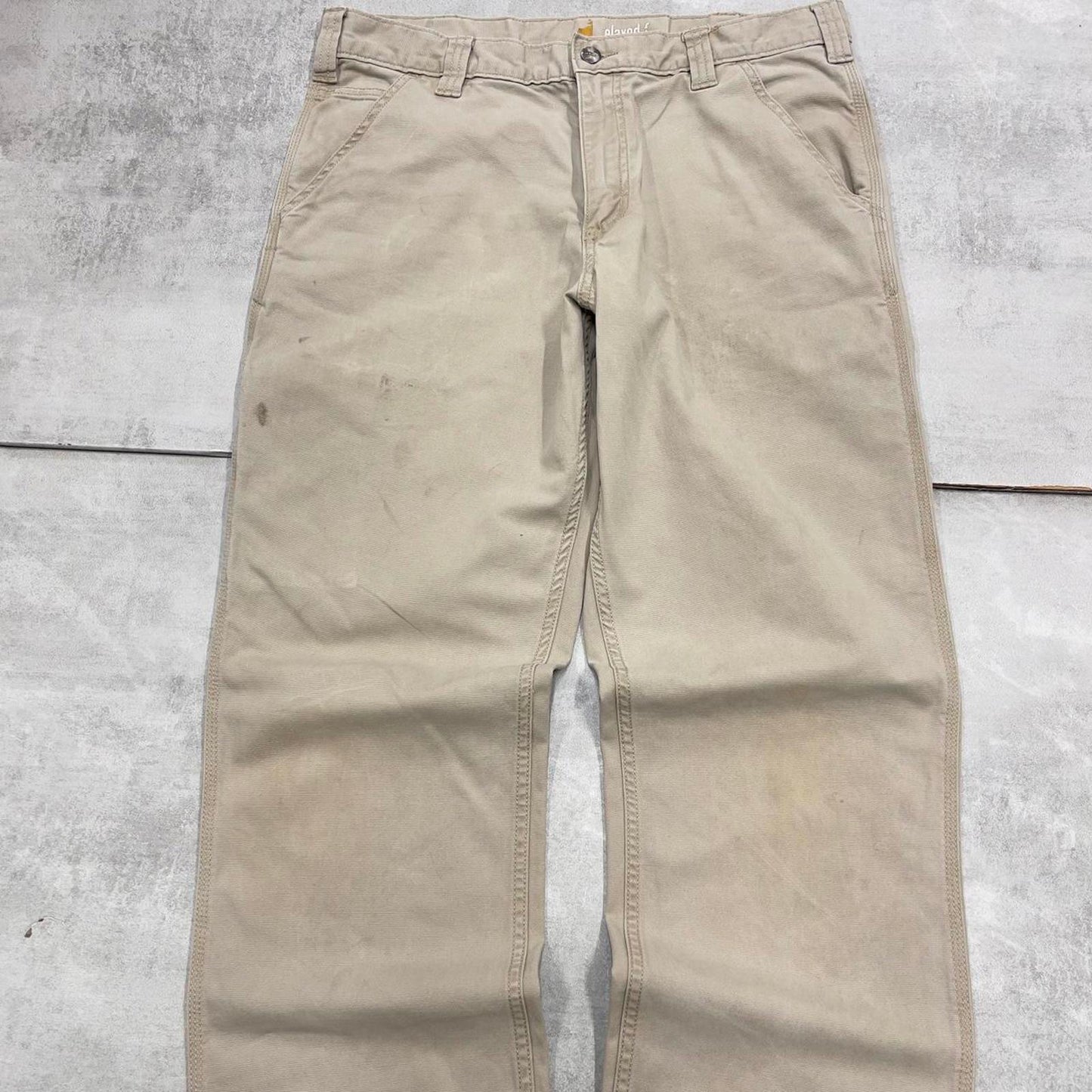 Beige Carhartt carpenter pants W34L32 relaxed fit 90s skater style cargos