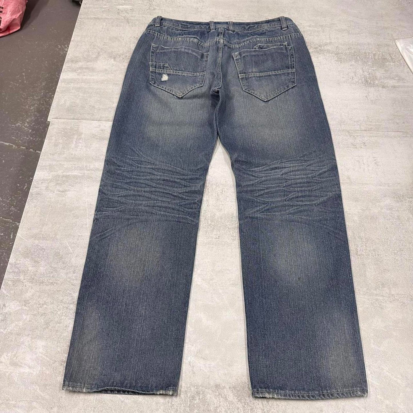 Blue Jordan Craig jeans W38L32 loose Y2K style hip hop distressed design