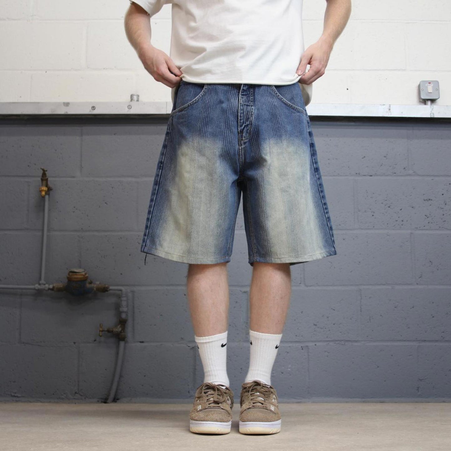 Baggy pinstriped Risk jorts W38
