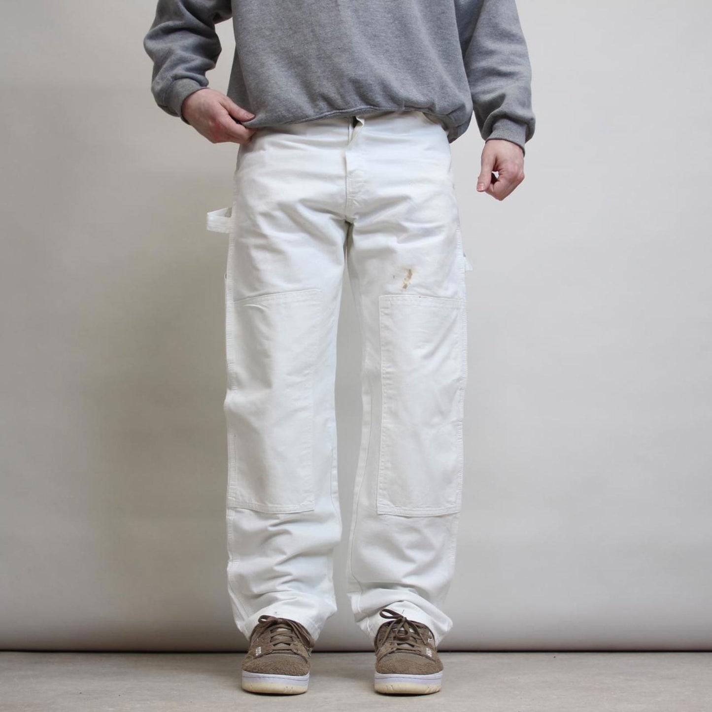 White Dickies double knee carpenter jeans W32L32 loose canvas painters workwear pants