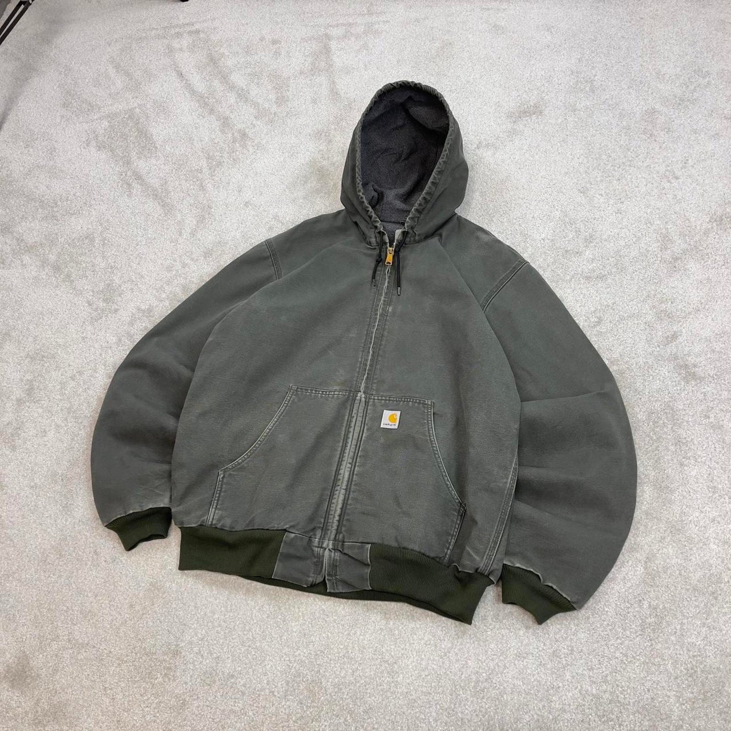 Vintage Green Carhartt hooded active jacket Large technical canvas 90s style skater bomber