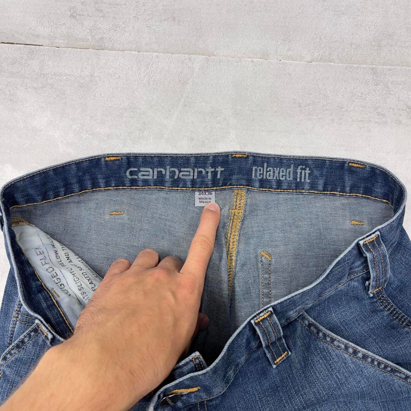 Mens Carhartt carpenter jeans W34L36 blue denim relaxed 90s style cargos