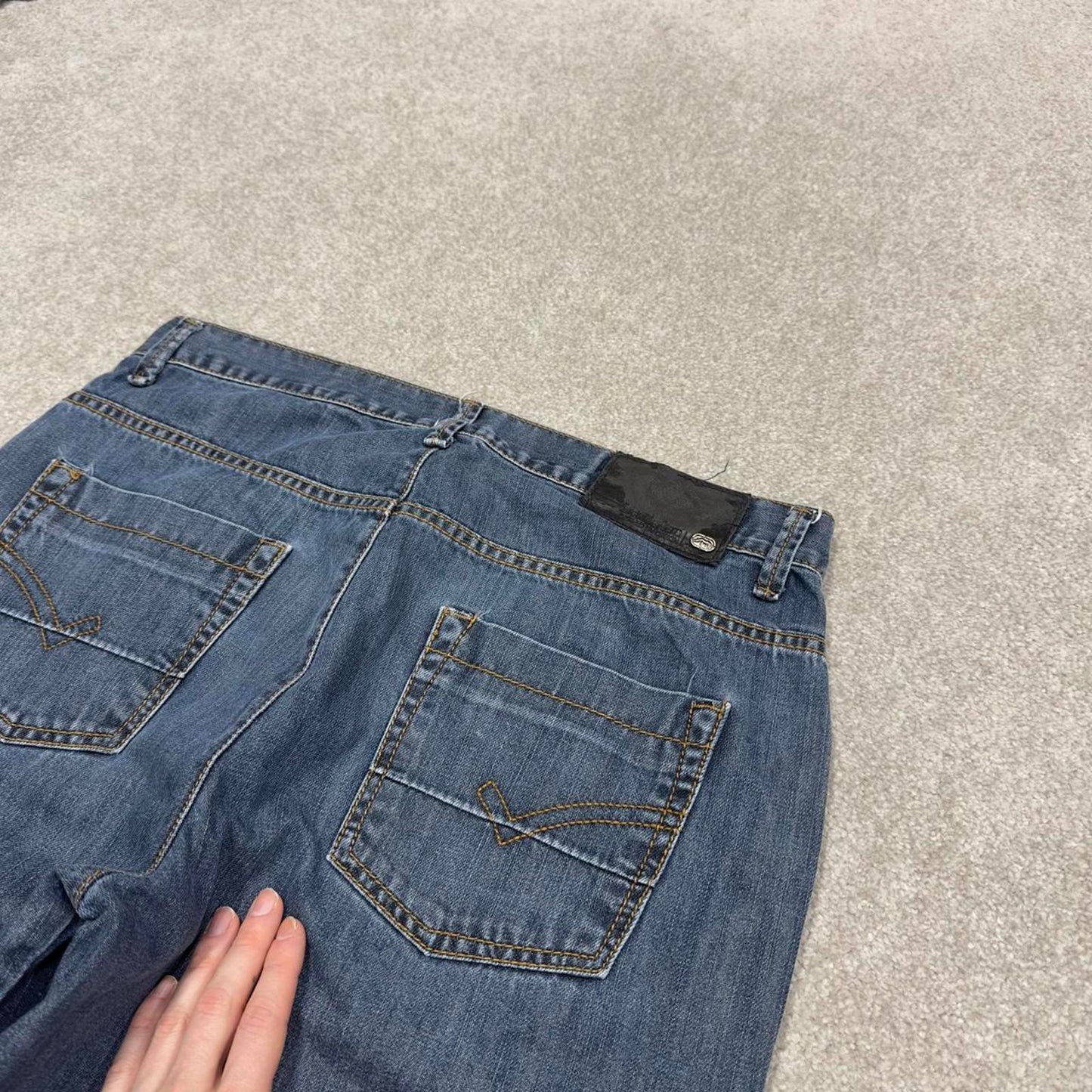 Y2k baggy embroidered Ecko Untld shorts skater style blue Long wide leg denim summer festival jorts