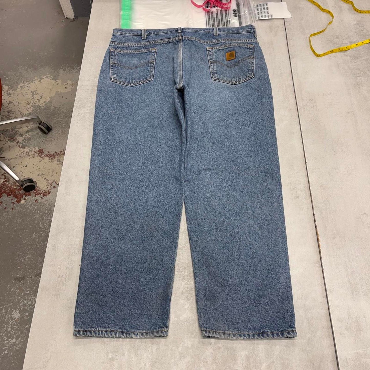 Mens Carhartt jeans W42 L30 blue thick fleece lined 90s style skater work jeans