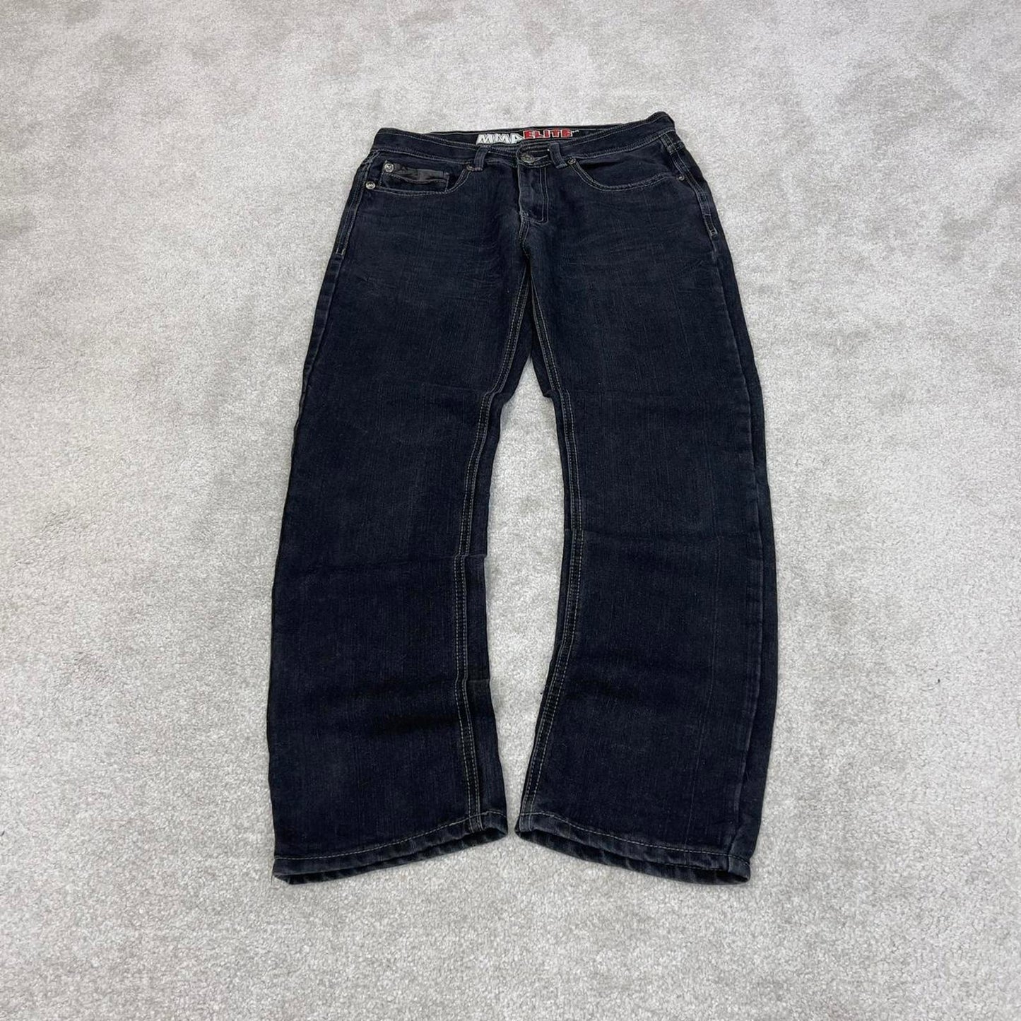 Black MMA Elite jeans W30L30 slim straight y2k 00s style jeans embroidered stitch detail