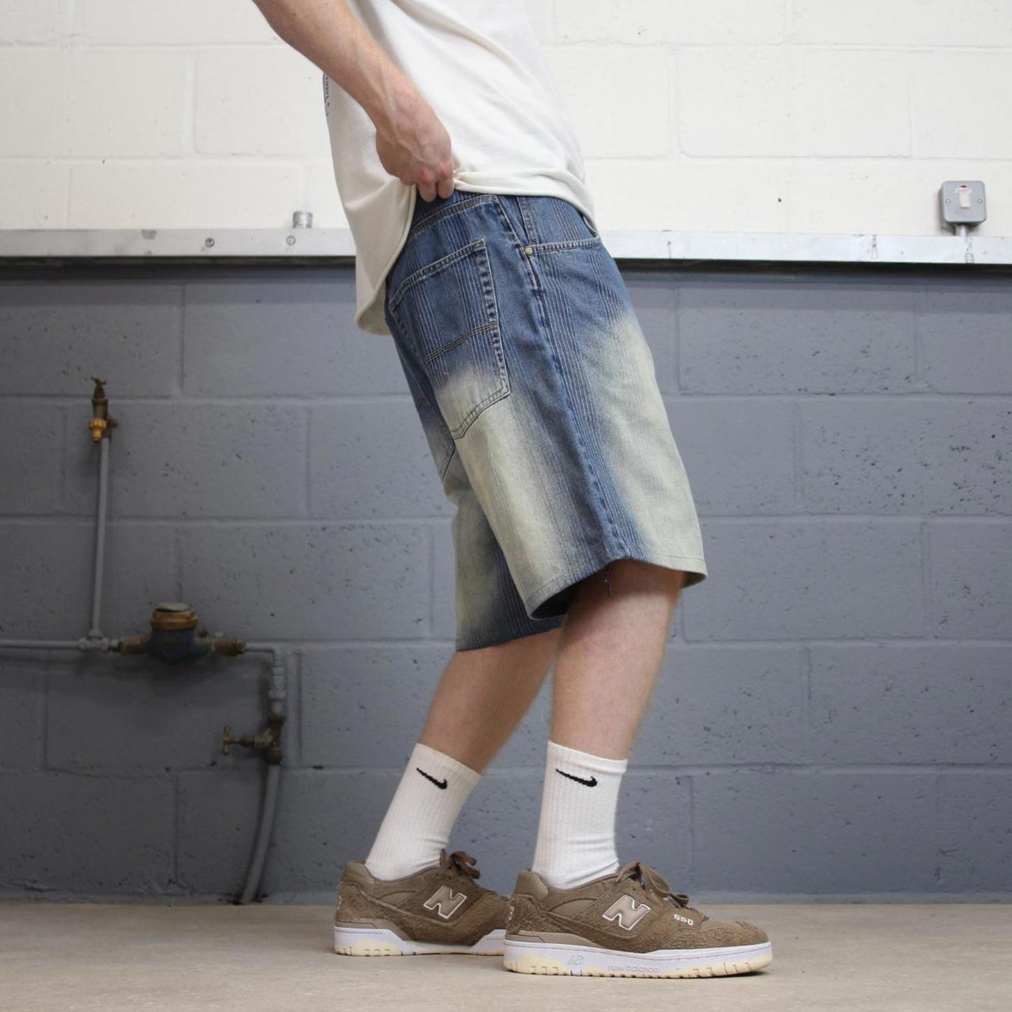 Baggy pinstriped Risk jorts W38