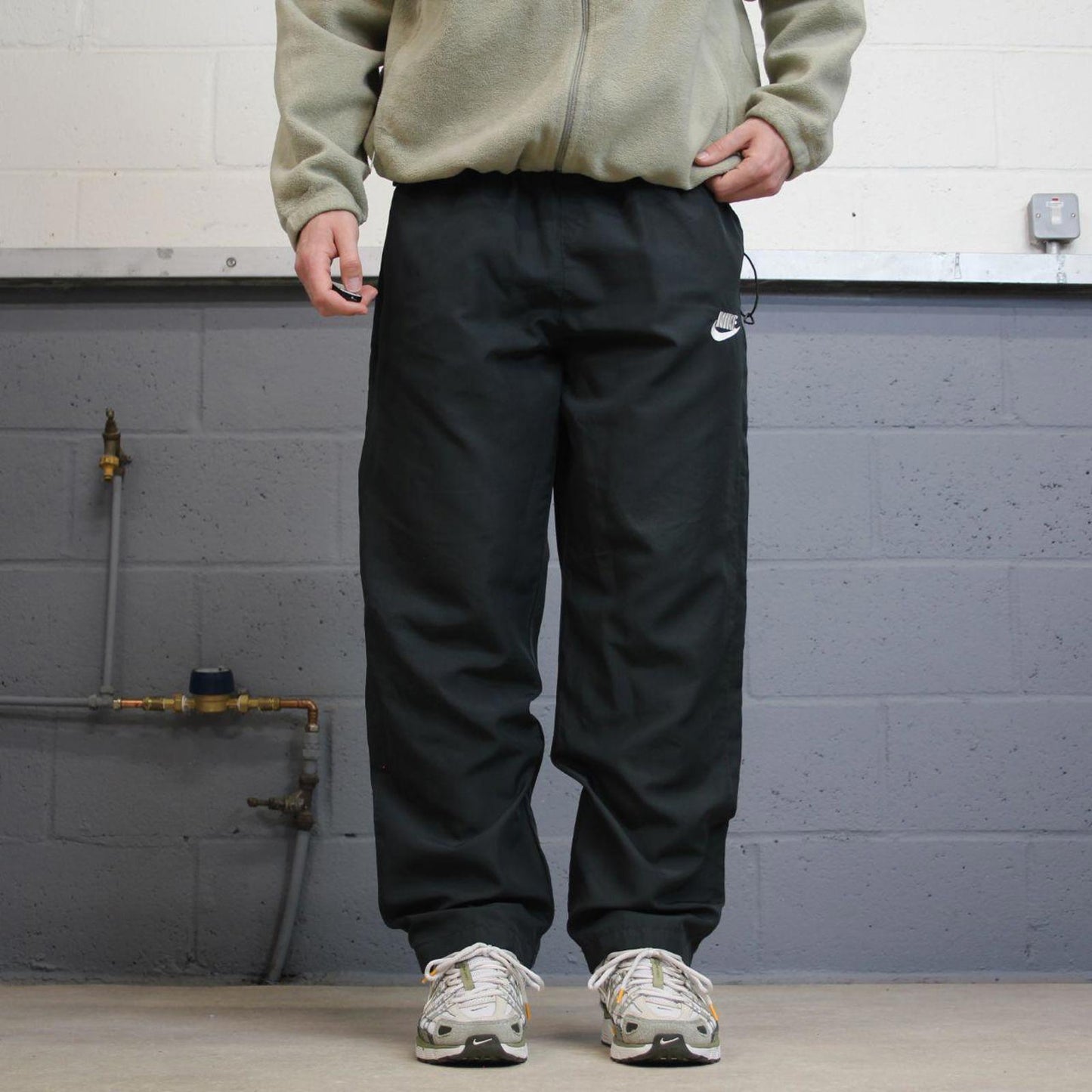 Y2k Nike tracksuit bottoms charcoal grey Loose mesh lined embroidered track pants