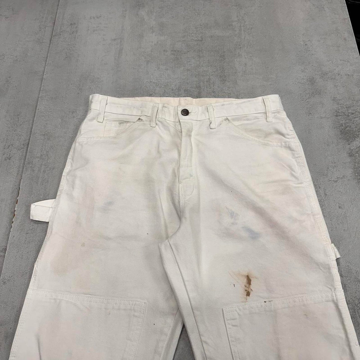 White Dickies double knee carpenter jeans W32L32 loose canvas painters workwear pants