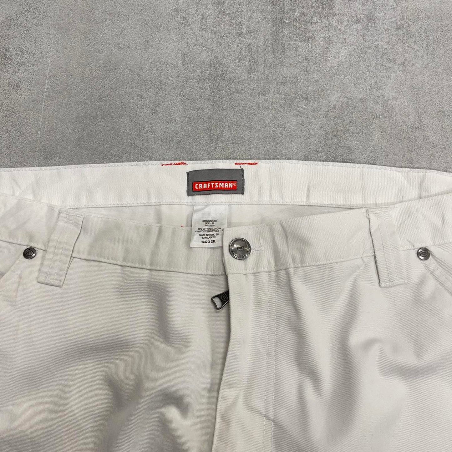 Craftsman carpenter trousers W42L32 white baggy 90s skate style painters cargo pants