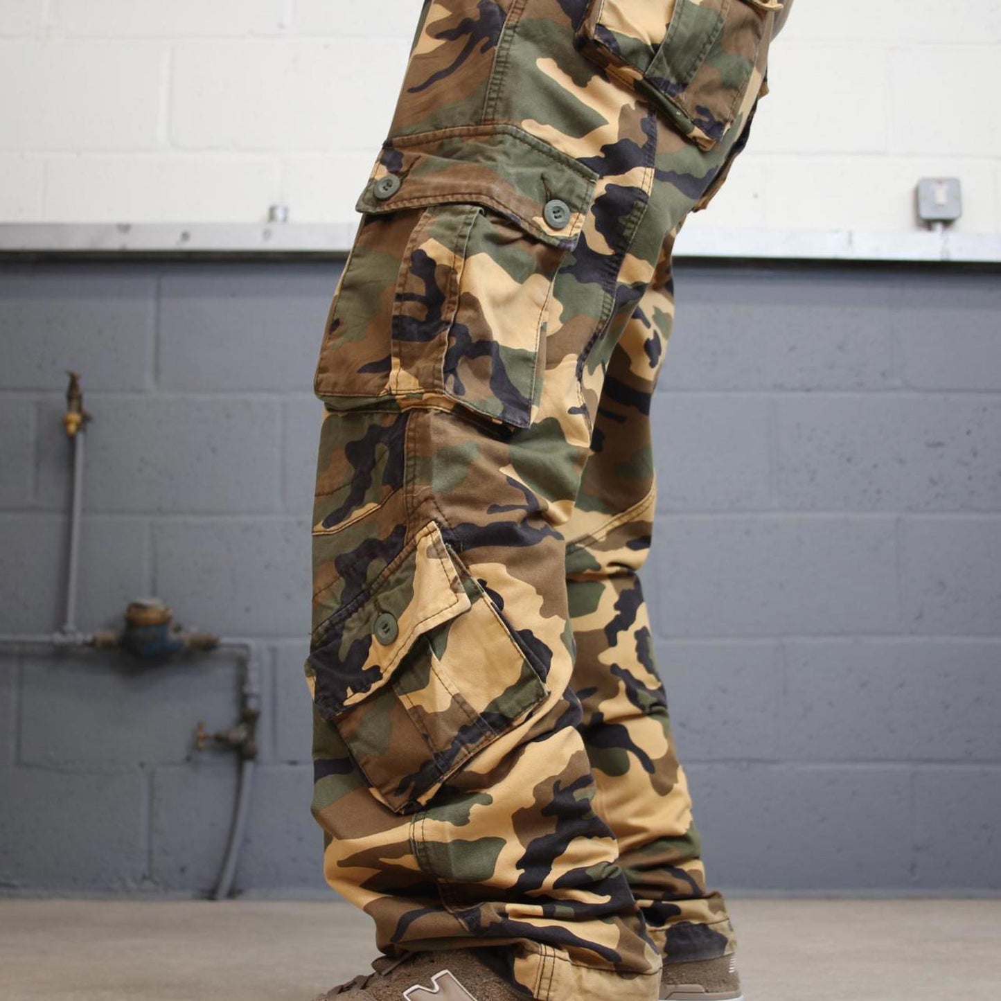 Camo Matchstick cargo pants W35L31 Khaki brown desert forest camouflage y2k style carpenter trousers