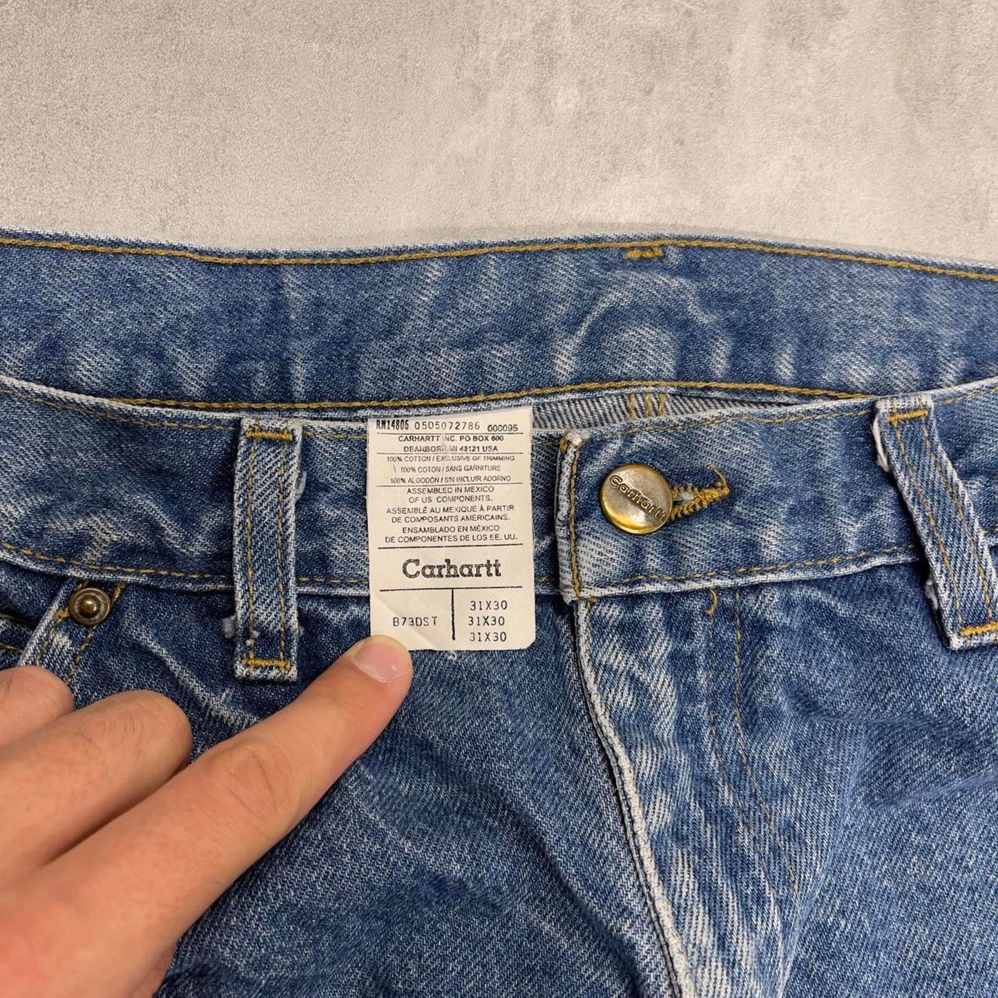 Baggy blue Carhartt double knee carpenter jeans W38L32 90s style thick denim wide leg cargos