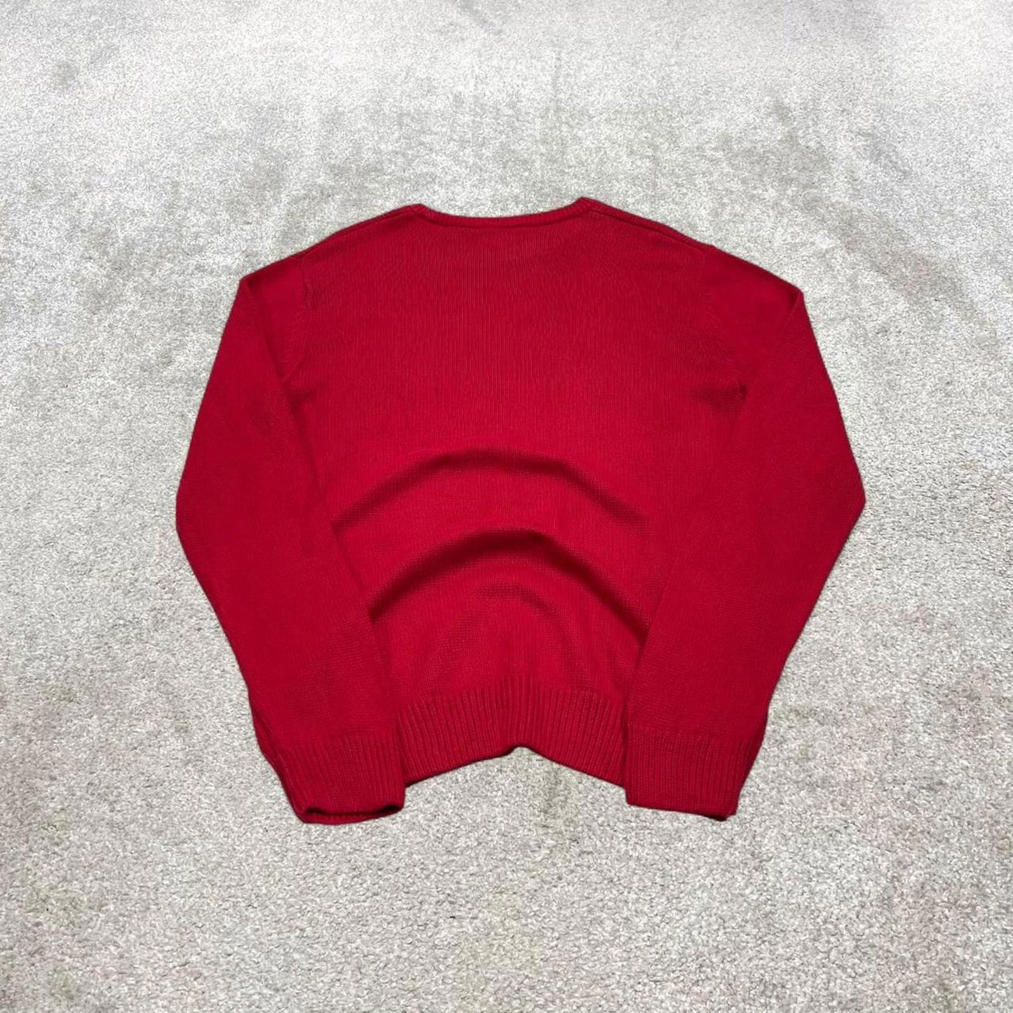 Vintage Y2K CHAPS knit sweater jumper red Embroidered logo 100% cotton knitted pullover