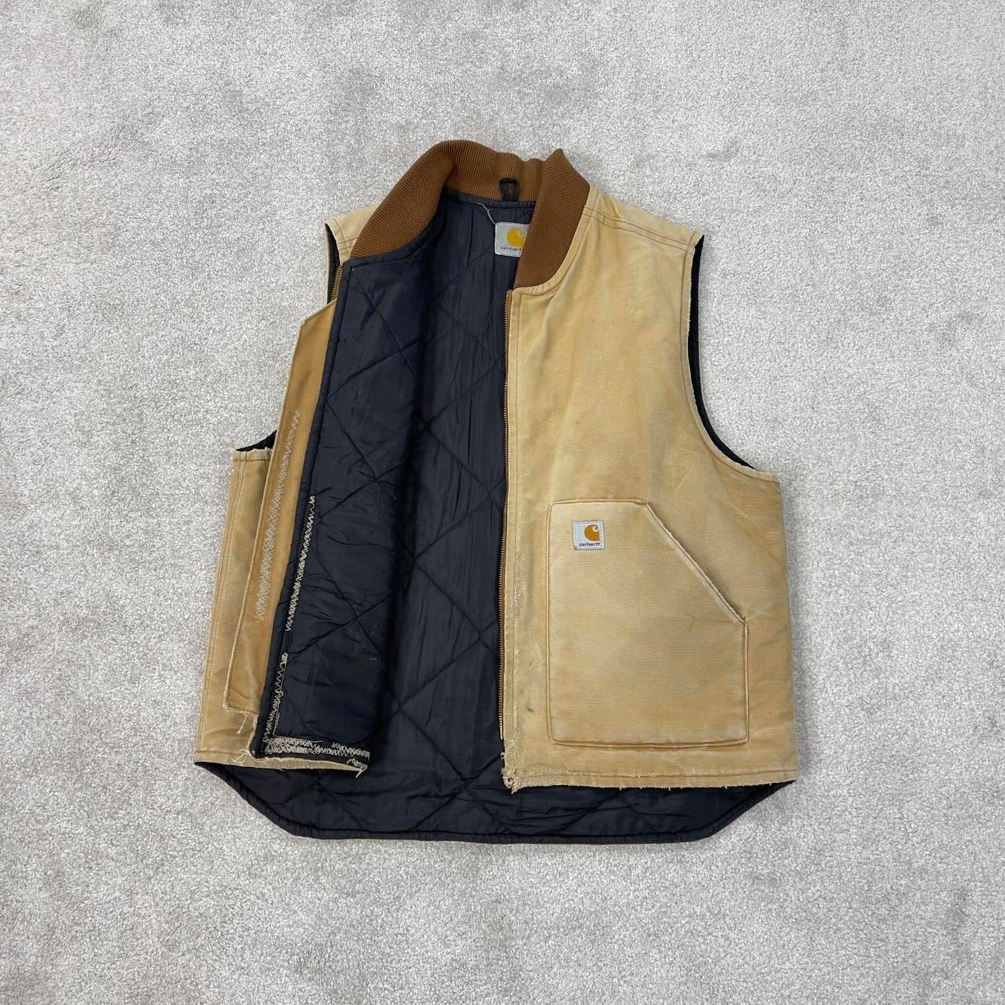Tan vintage Carhartt Gilet XL canvas padded body warmer vest distressed