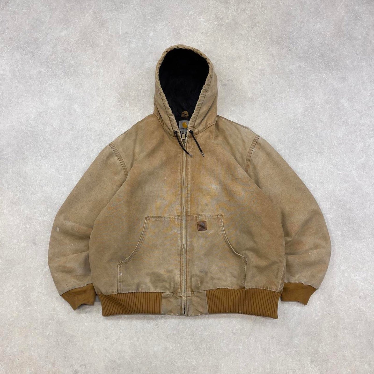 Vintage Carhartt hooded active jacket XL hamilton brown thick canvas bomber