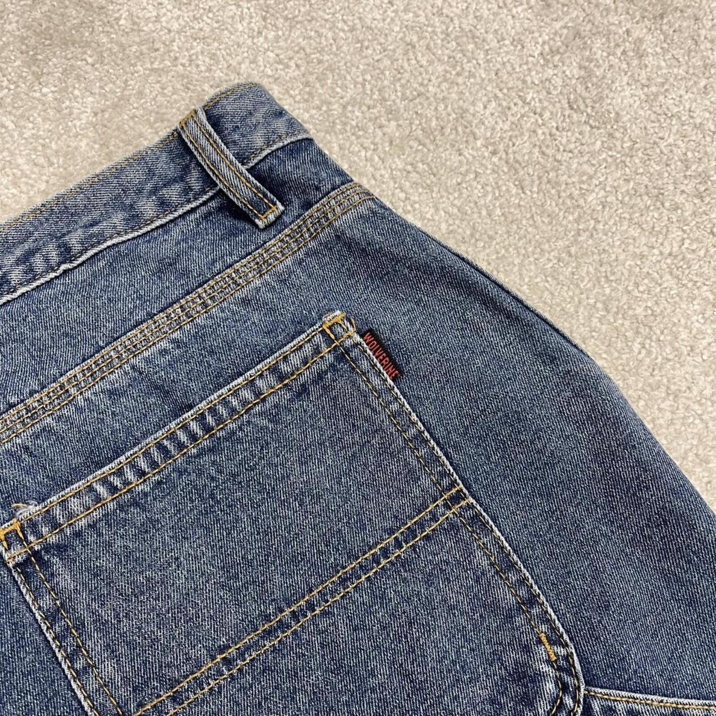 Baggy denim carpenter shorts cargo blue Wolverine skater style surf jorts