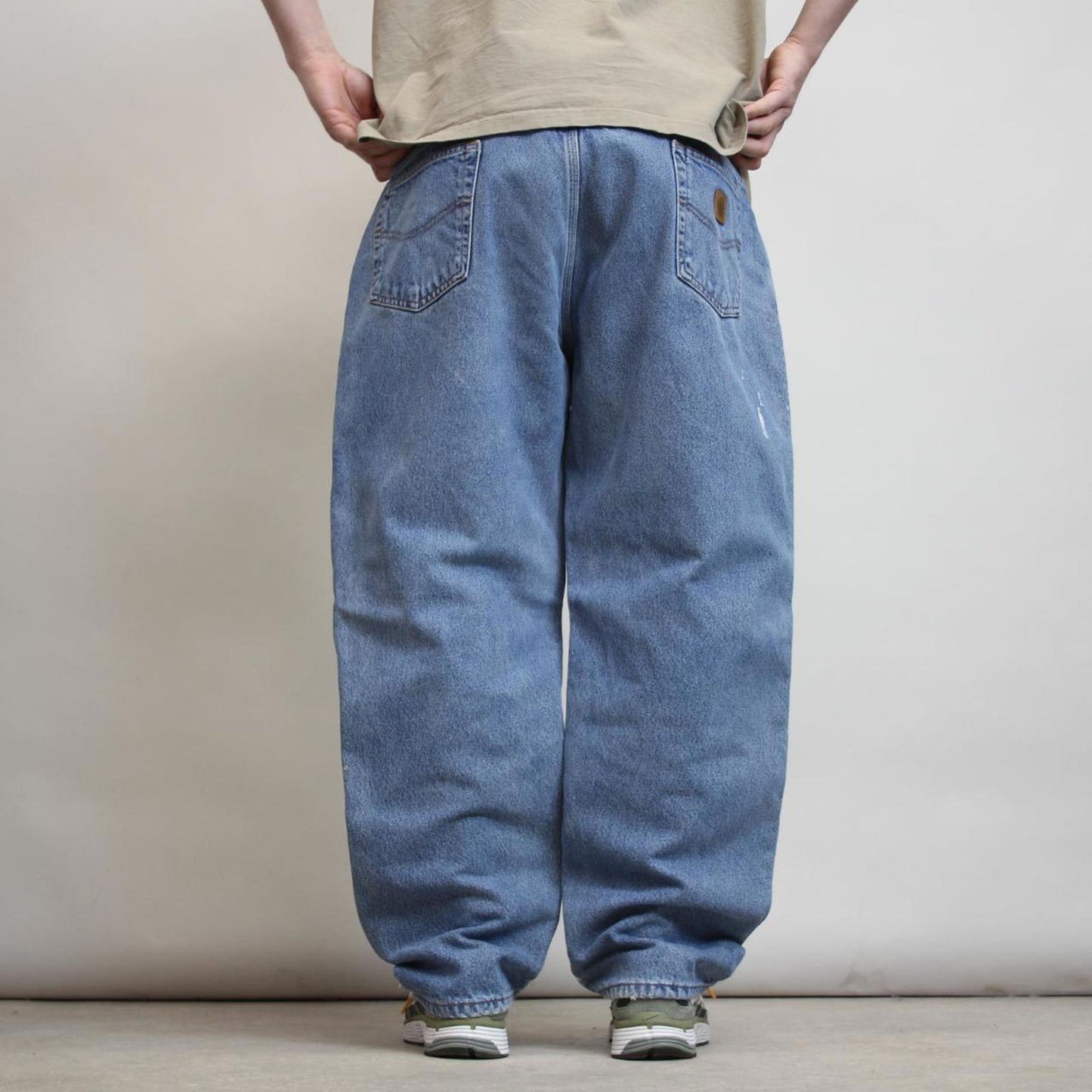 Mens Carhartt jeans W42 L30 blue denim fleeced lined 90s style skater work jeans