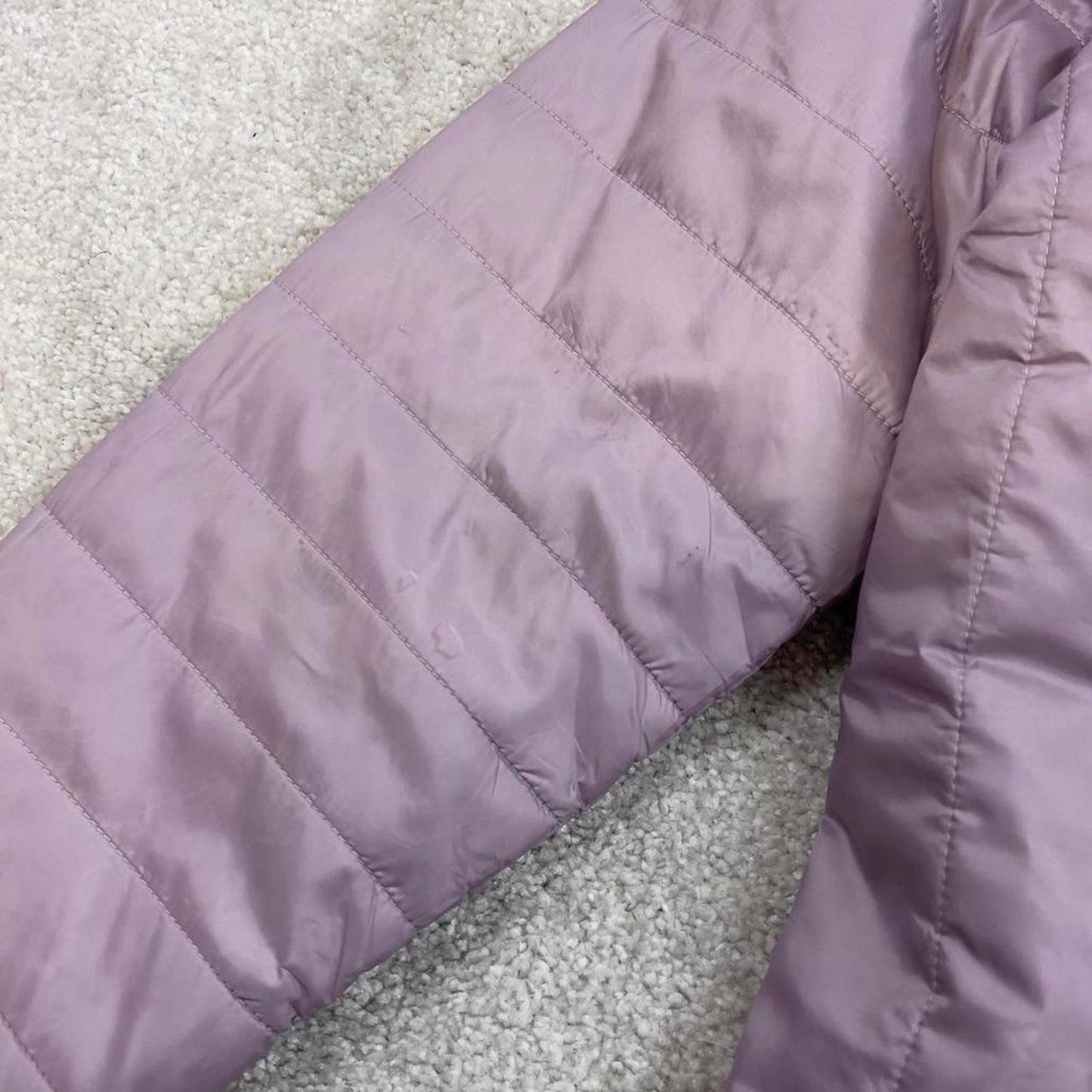 Lilac North Face quilted jacket Girls large TNF sherpa lined hooded coat y2k style zip pockets