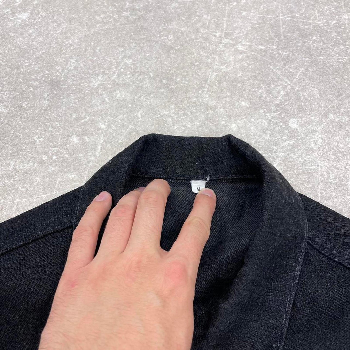 Embroidered denim trucker jacket M black boxy embroidered denim jacket