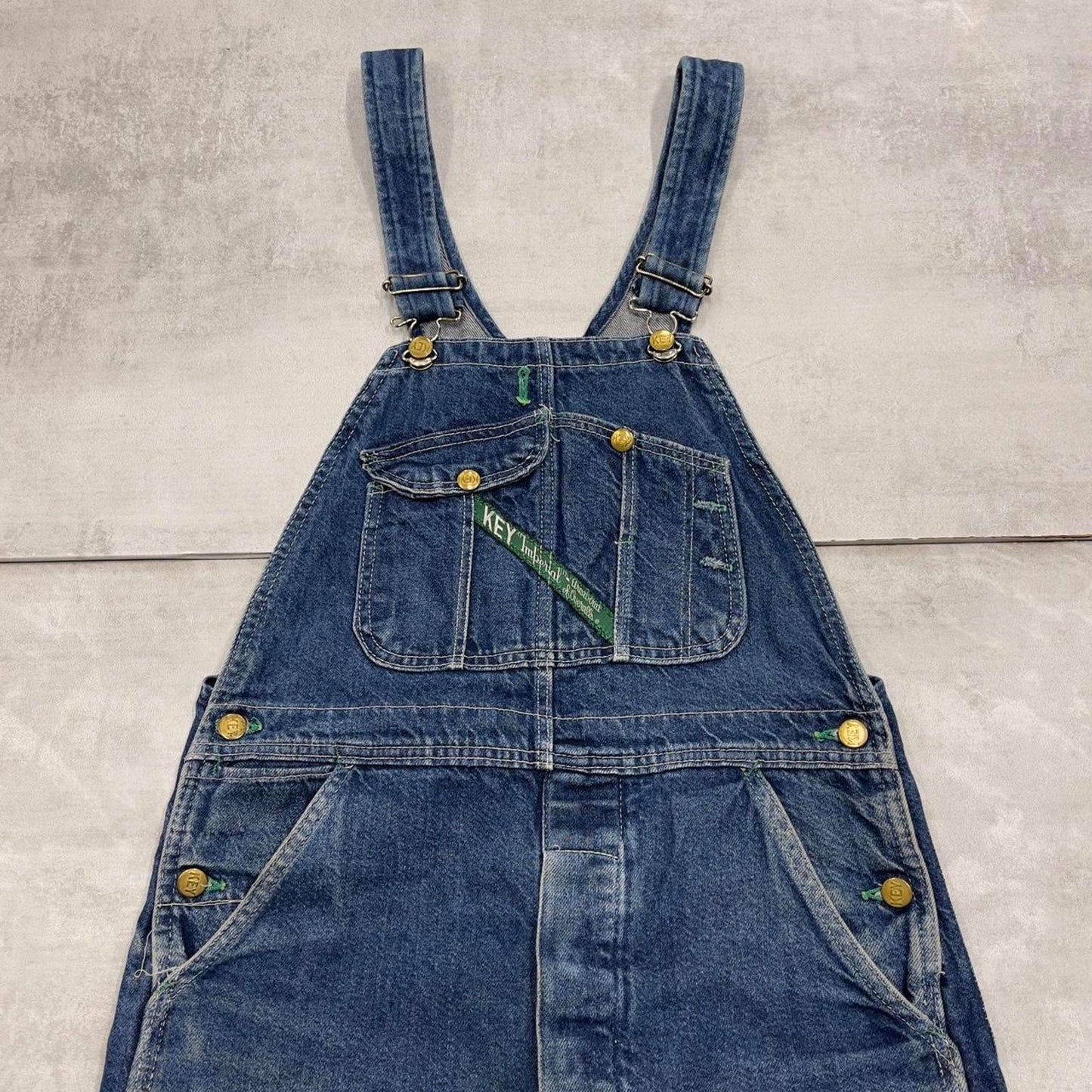 Vintage Key dungaree shorts W32 USA blue mens denim overalls