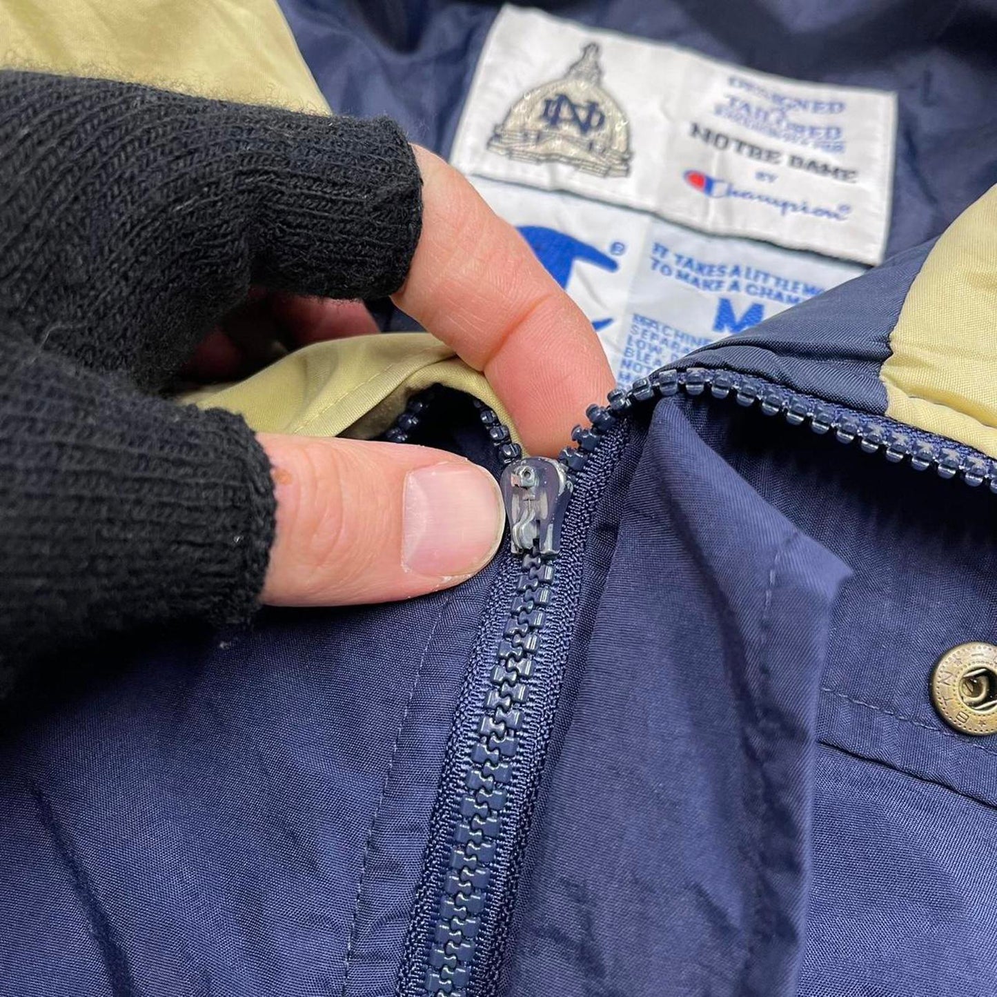 Vintage y2k Champion technical windbreaker jacket navy Colour panels embroidered logos Notre Dame