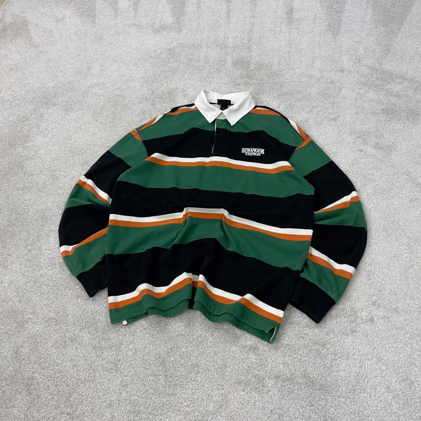 Green H&M Vintage-Inspired Rugby Shirt M Classic long sleeve rugby-style polo bold colour blocking