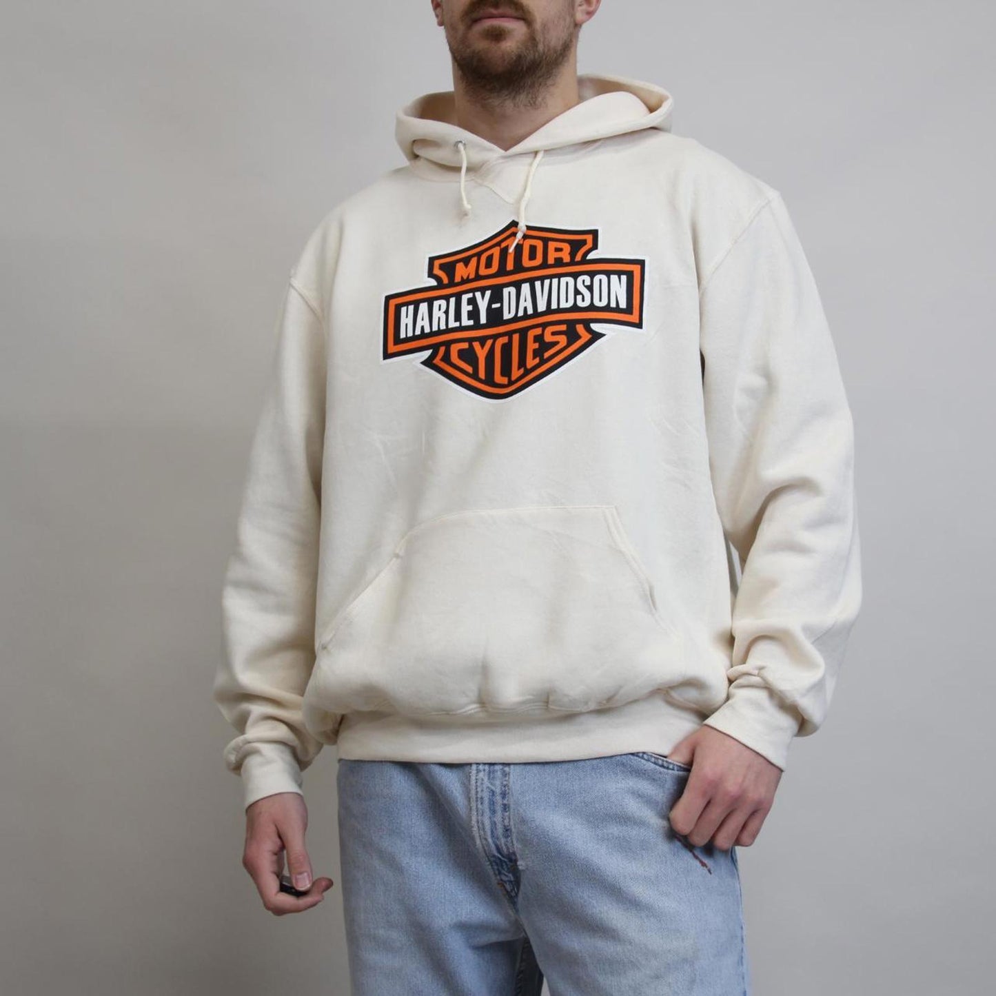 Cream Russel Athletic Harley Davidson hoodie XL