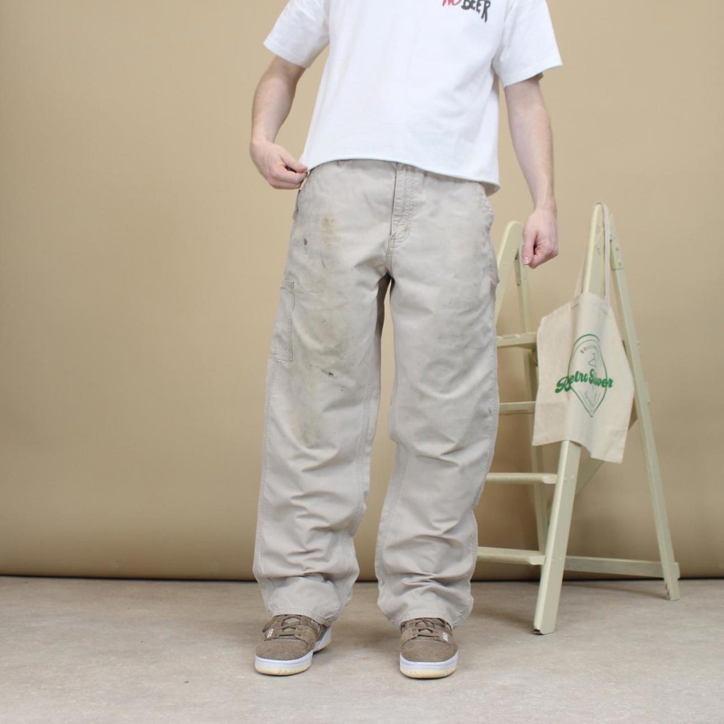 Beige Carhartt carpenter trousers W34L32 loose 90s style skater cargo pants