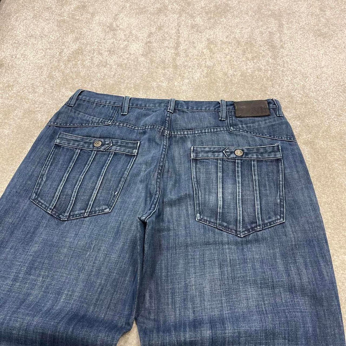 Sean John jeans W38L33 loose blue denim y2k style skater pants casual wear autumn