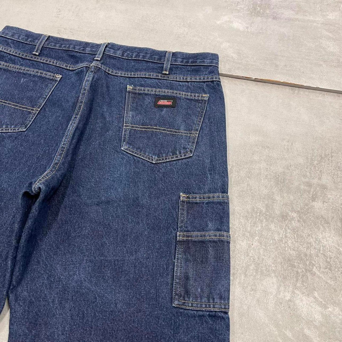 Mens Baggy Dickies carpenter shorts W38 thick blue denim jorts long over knee