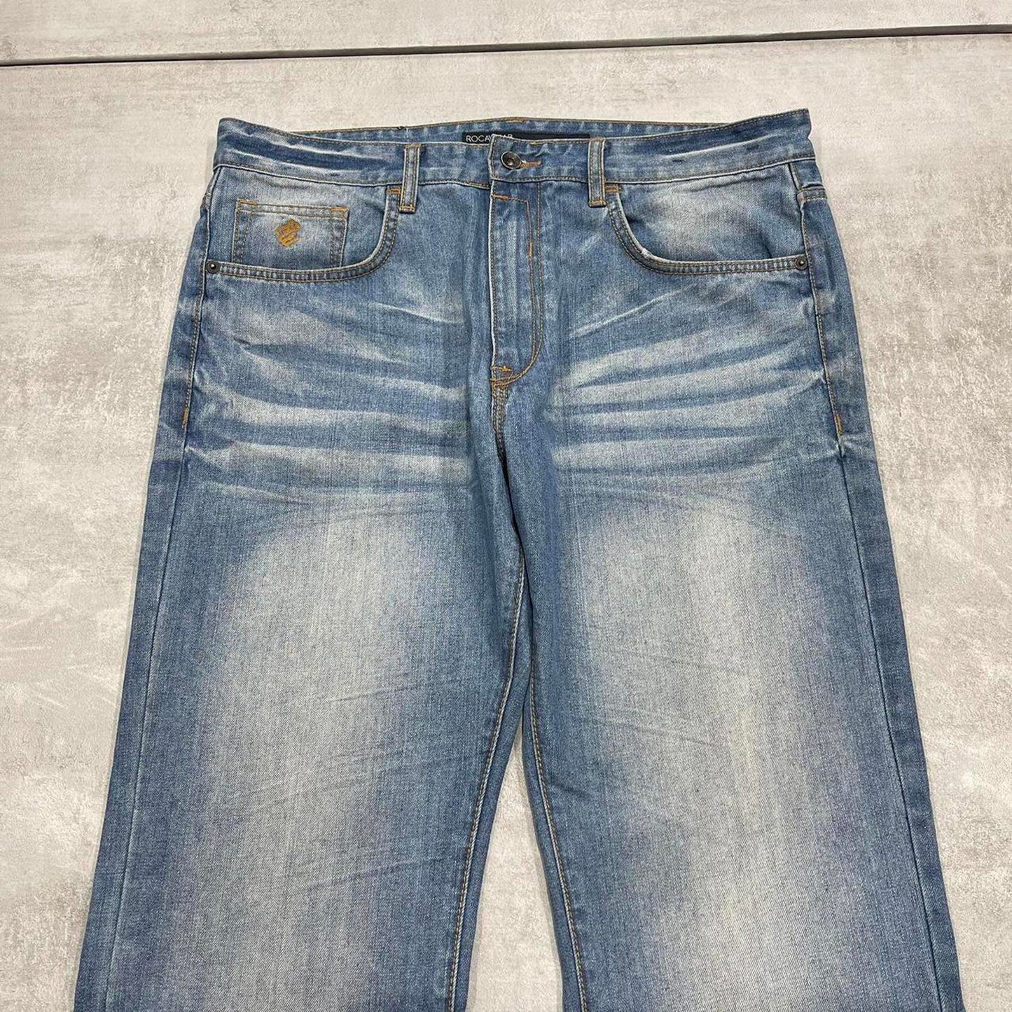 Blue embroidered Rocawear jeans W36L32 y2k style denim rap skate