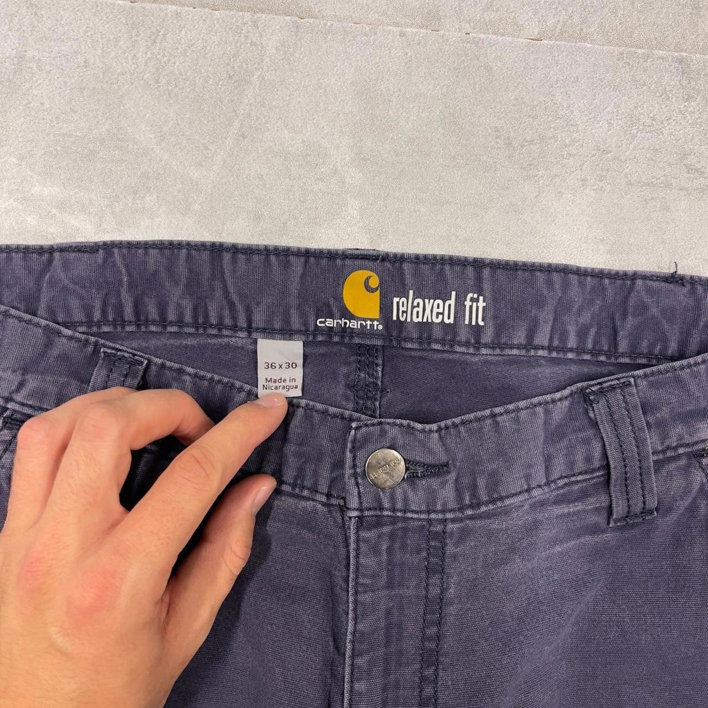 Mens Carhartt carpenter pants W36 L30 navy purple relaxed 90s style cargos